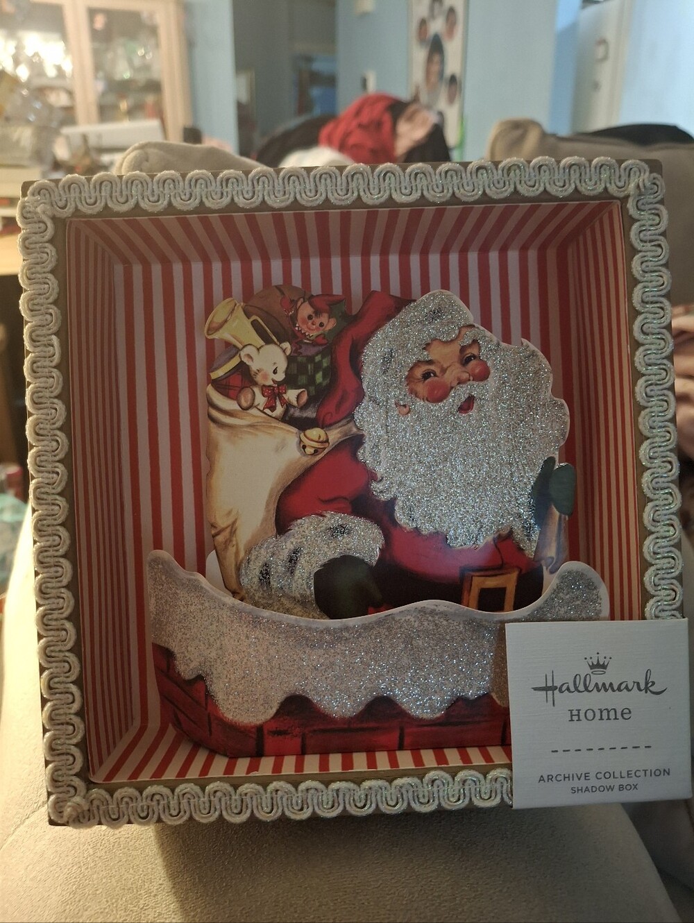 Hallmark Red and White Santa Shadow Box with Glitter Trim